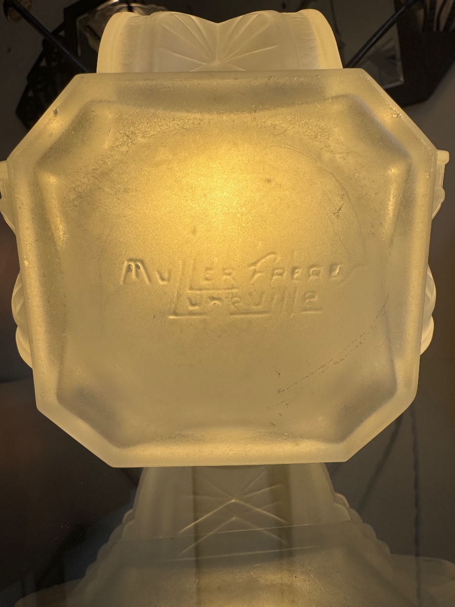 Importante Lampe Art Déco «  La Nuit Étoilée » à double éclairage Signée Müller Frères ( 1930 )-photo-8
