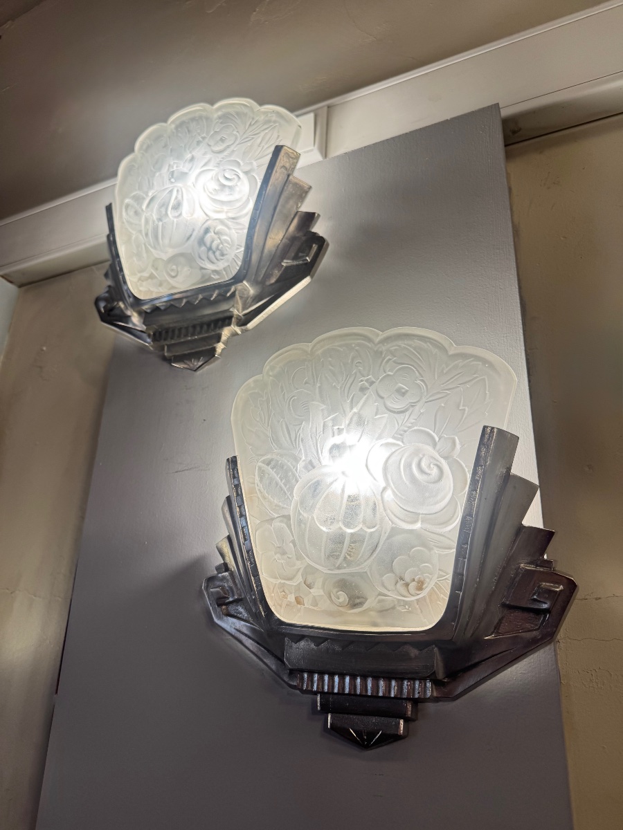 Paire d’appliques Art Déco Val Saint Lambert et Lustrerie Bruxelloise LB 2244  ( deco 1930 ) -photo-4