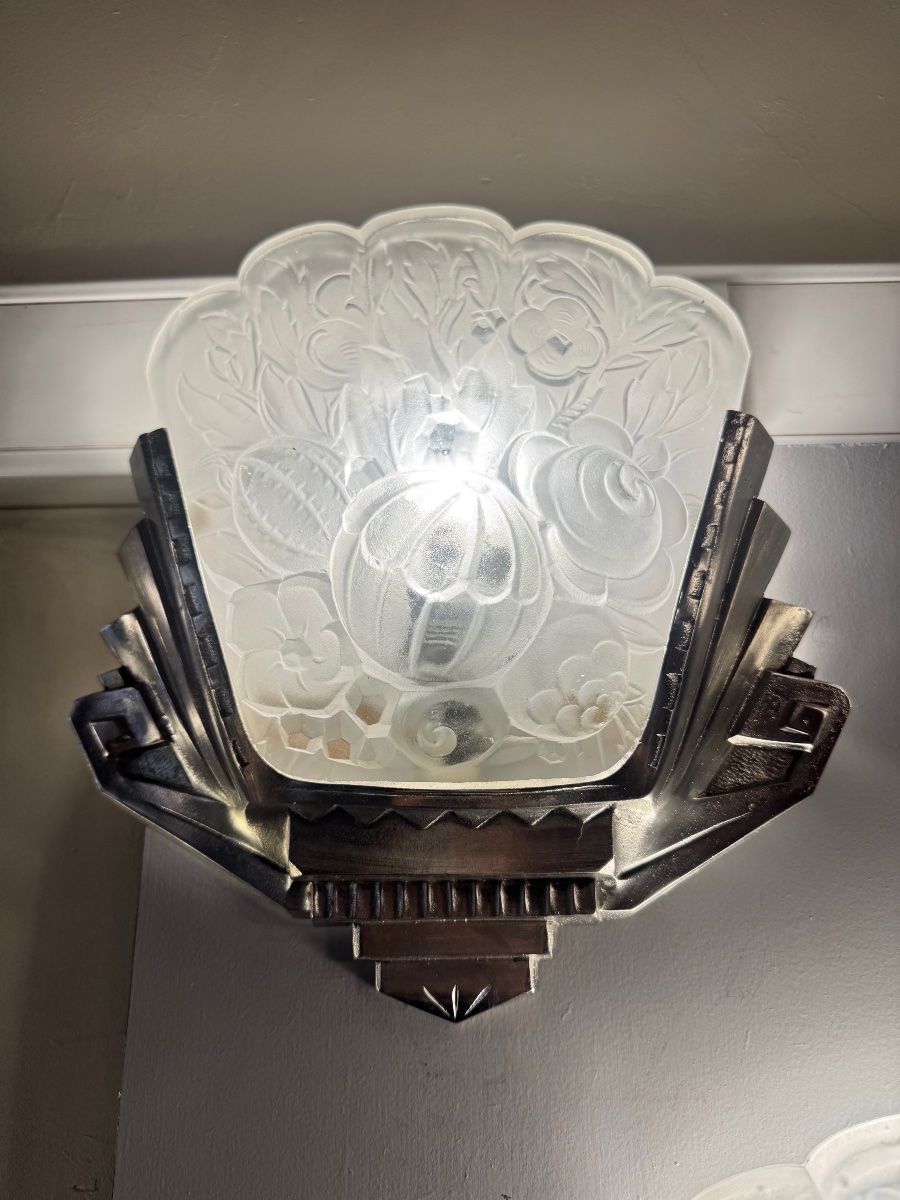 Paire d’appliques Art Déco Val Saint Lambert et Lustrerie Bruxelloise LB 2244  ( deco 1930 ) -photo-6