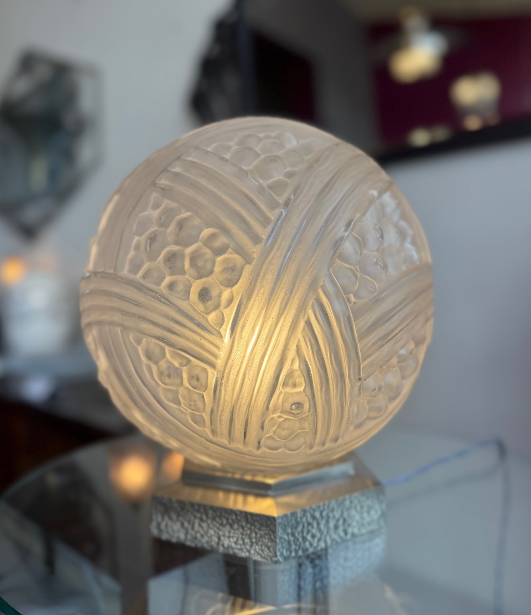 Important Art Deco Lamp By Hettier & Vincent, “turbans” Model / Nickel-plated Bronze (1930s Art Deco) -photo-2