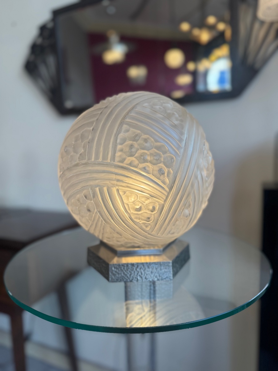 Important Art Deco Lamp By Hettier & Vincent, “turbans” Model / Nickel-plated Bronze (1930s Art Deco) -photo-3