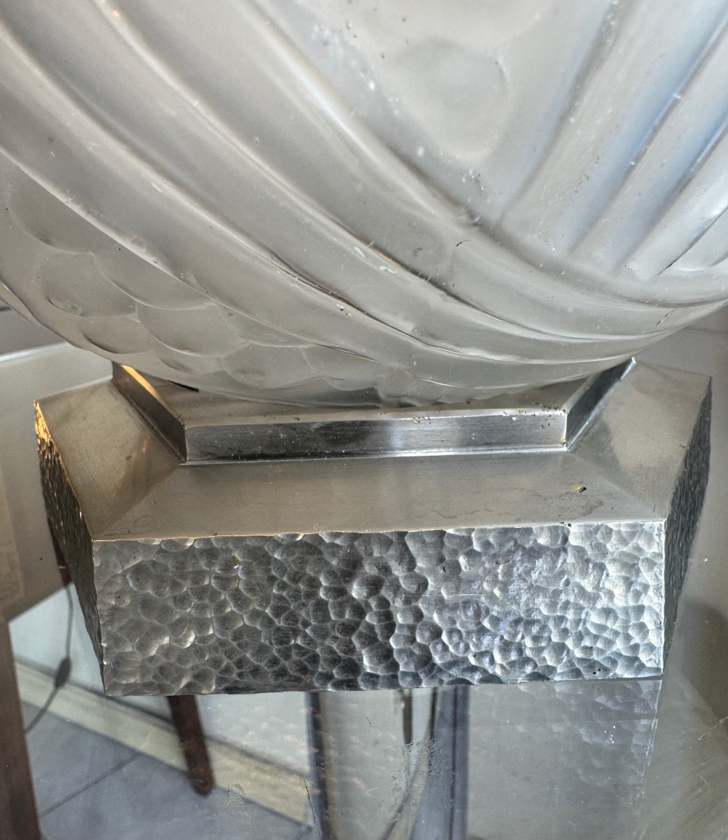 Important Art Deco Lamp By Hettier & Vincent, “turbans” Model / Nickel-plated Bronze (1930s Art Deco) -photo-7