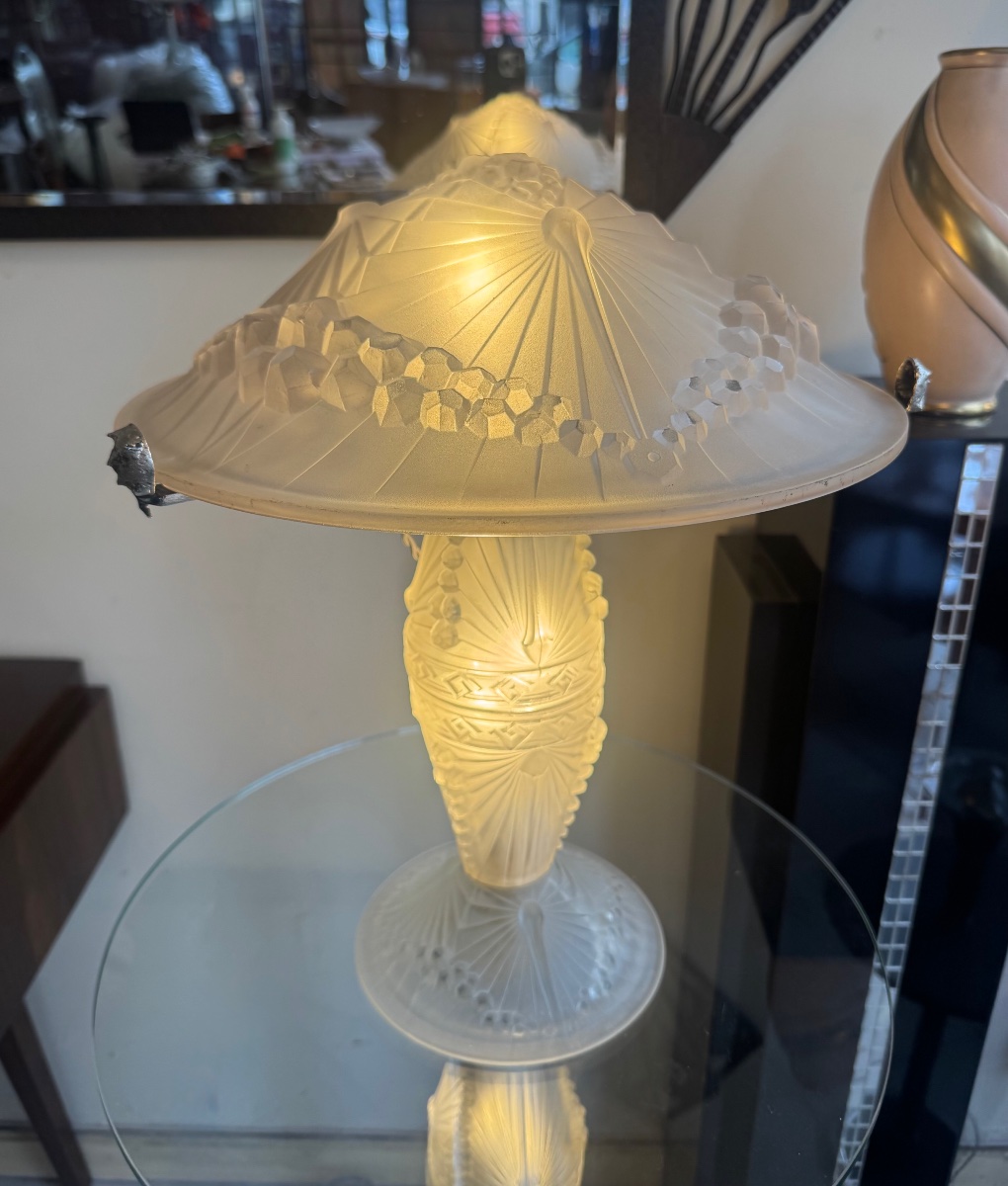 Extraordinaire Lampe Art Déco «  Les Libellules » à Double éclairage Signée Schneider ( 1930 ) -photo-3