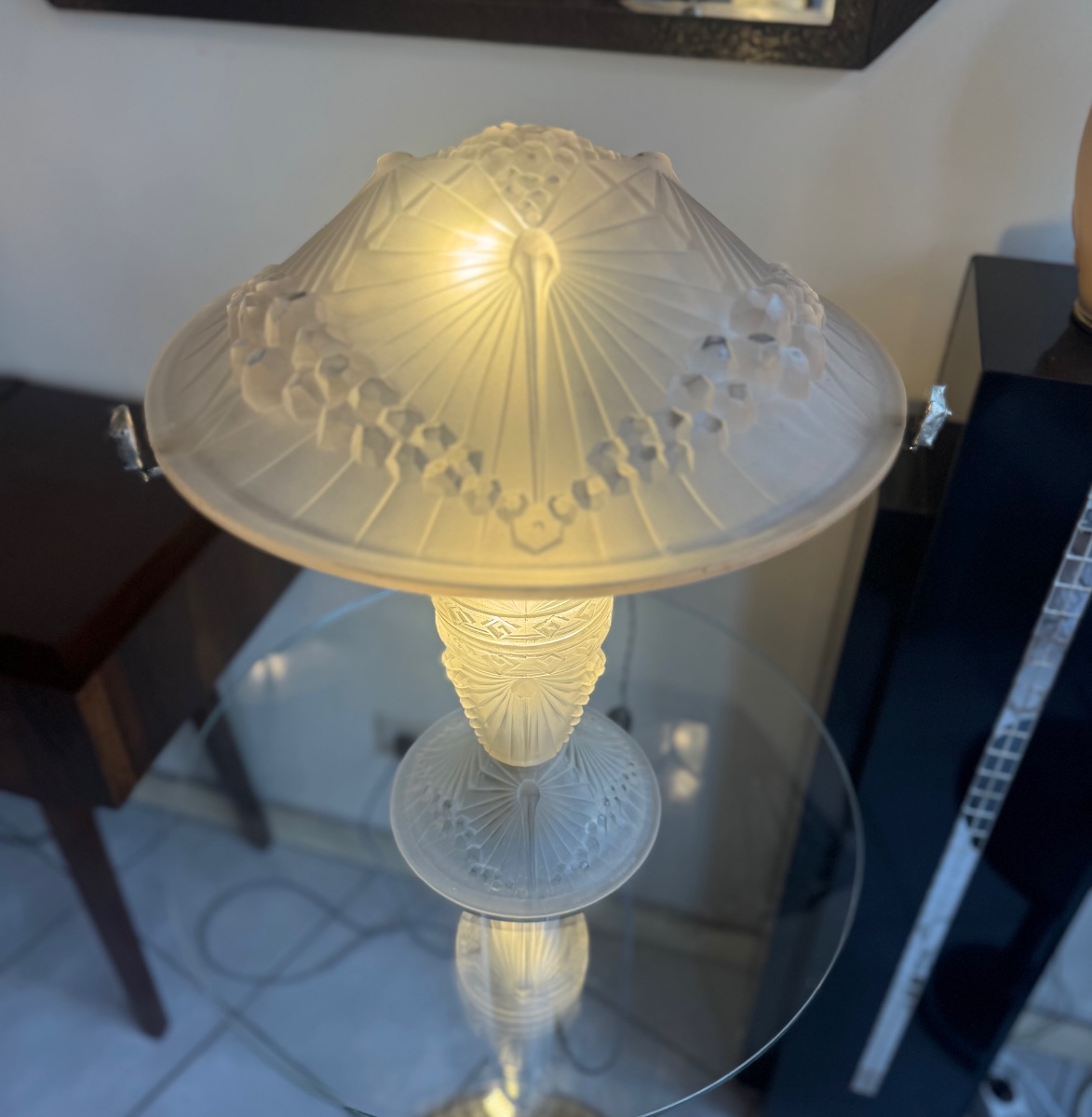 Extraordinaire Lampe Art Déco «  Les Libellules » à Double éclairage Signée Schneider ( 1930 ) -photo-4