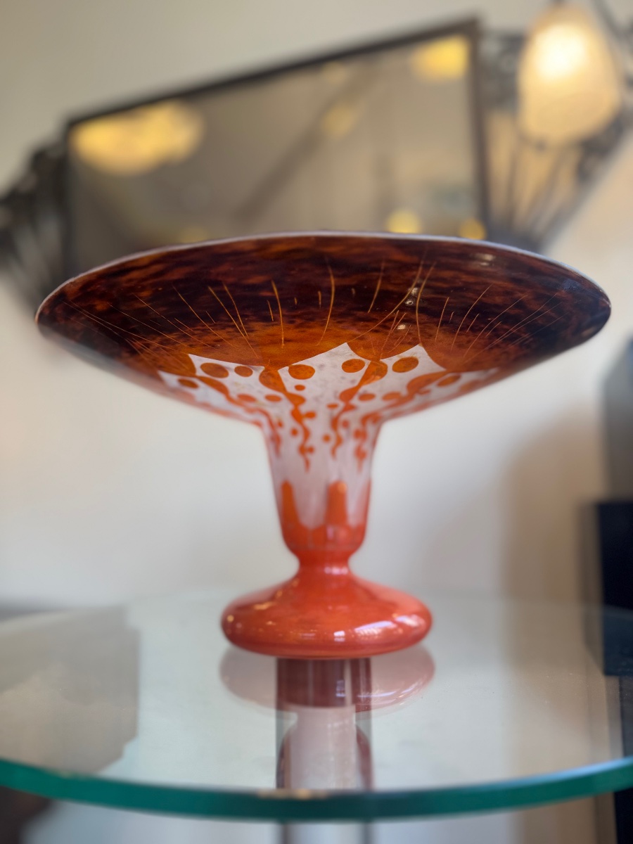 Importante Coupe Art Déco « Les Rubaniers » en verre multicouche Signée « Le Verre Français » -photo-3