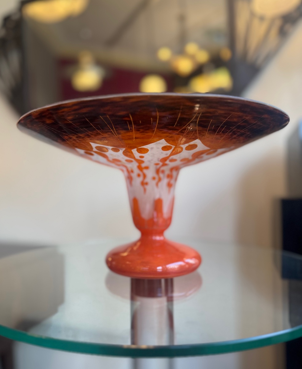 Importante Coupe Art Déco « Les Rubaniers » en verre multicouche Signée « Le Verre Français » -photo-4