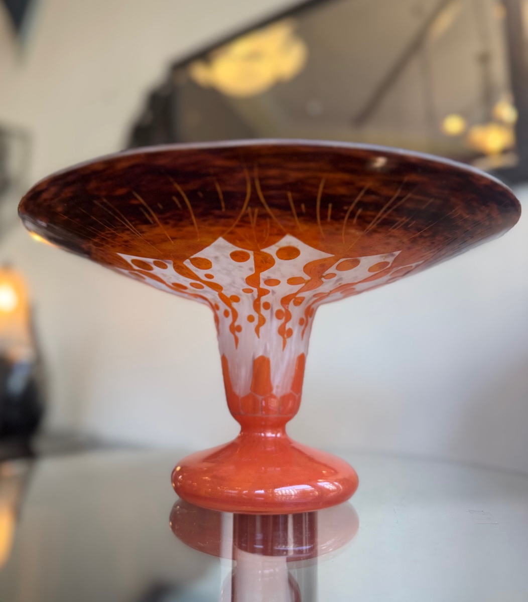 Importante Coupe Art Déco « Les Rubaniers » en verre multicouche Signée « Le Verre Français » -photo-2