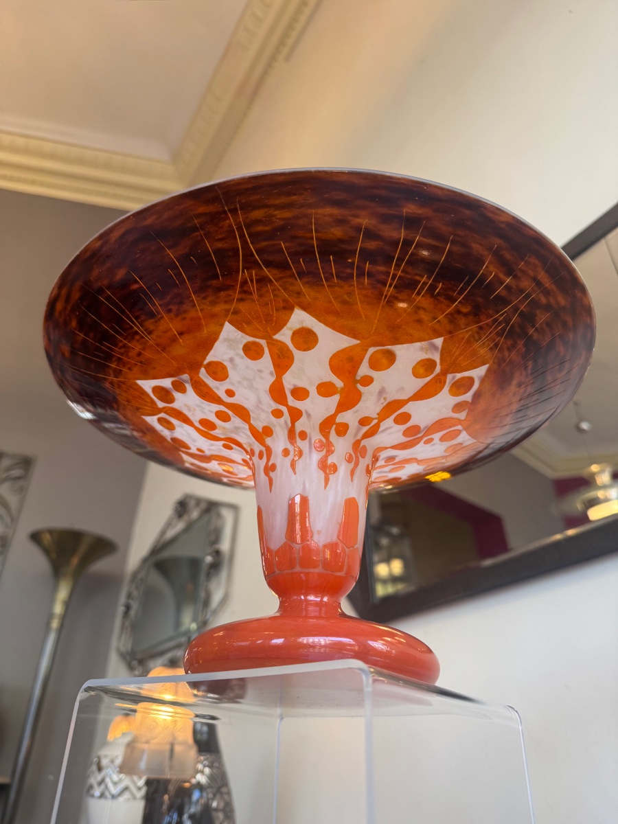 Importante Coupe Art Déco « Les Rubaniers » en verre multicouche Signée « Le Verre Français » -photo-3