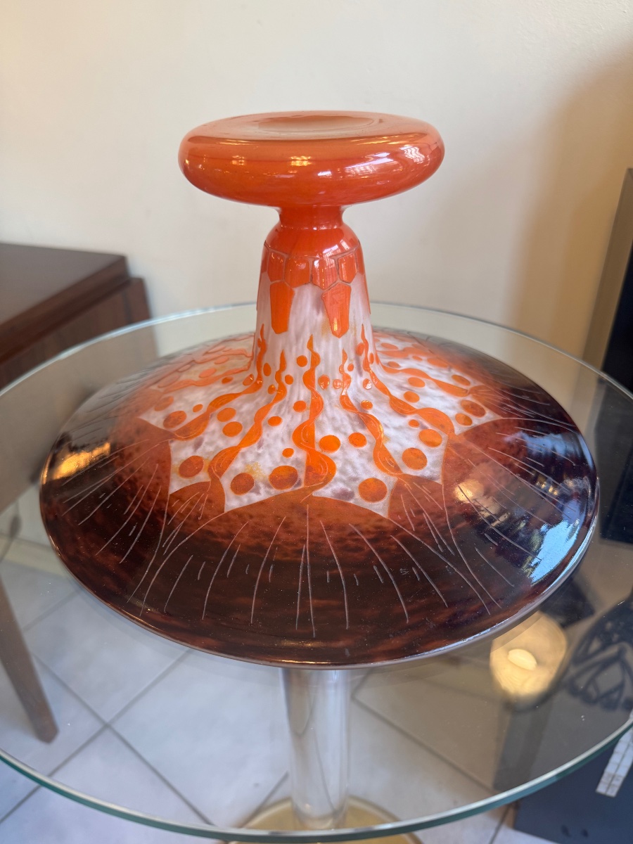 Importante Coupe Art Déco « Les Rubaniers » en verre multicouche Signée « Le Verre Français » -photo-4