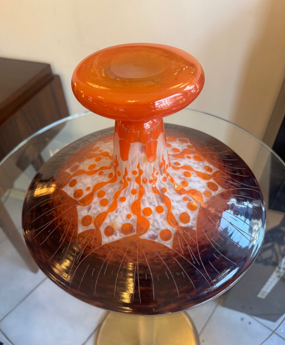 Importante Coupe Art Déco « Les Rubaniers » en verre multicouche Signée « Le Verre Français » -photo-5