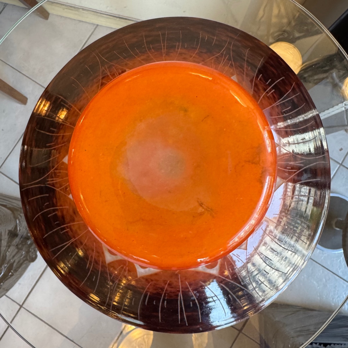Importante Coupe Art Déco « Les Rubaniers » en verre multicouche Signée « Le Verre Français » -photo-6