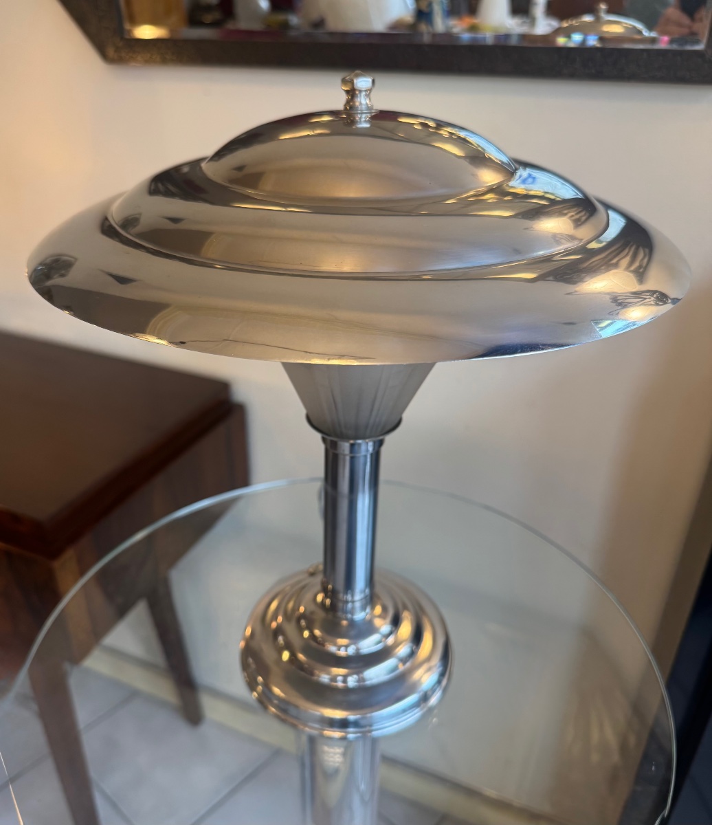 Lampe Art Déco Moderniste en métal chromé et verre pressé / Réflecteur pivotant ( deco 1930 ) -photo-8