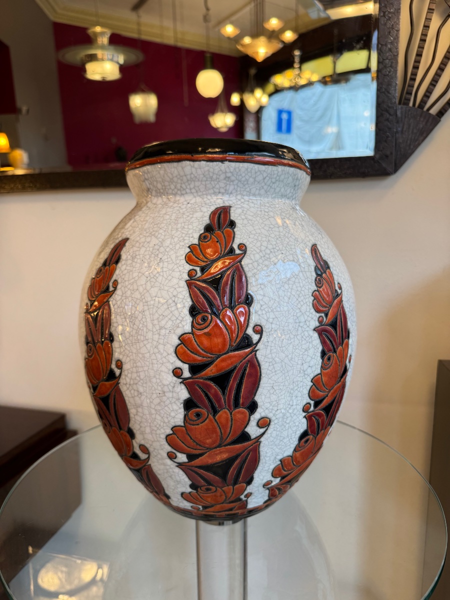 Importante Paire de Vases Art Déco Léon Lambillotte D.1065 / Boch Frères  / Catteau ( deco 1930-photo-1