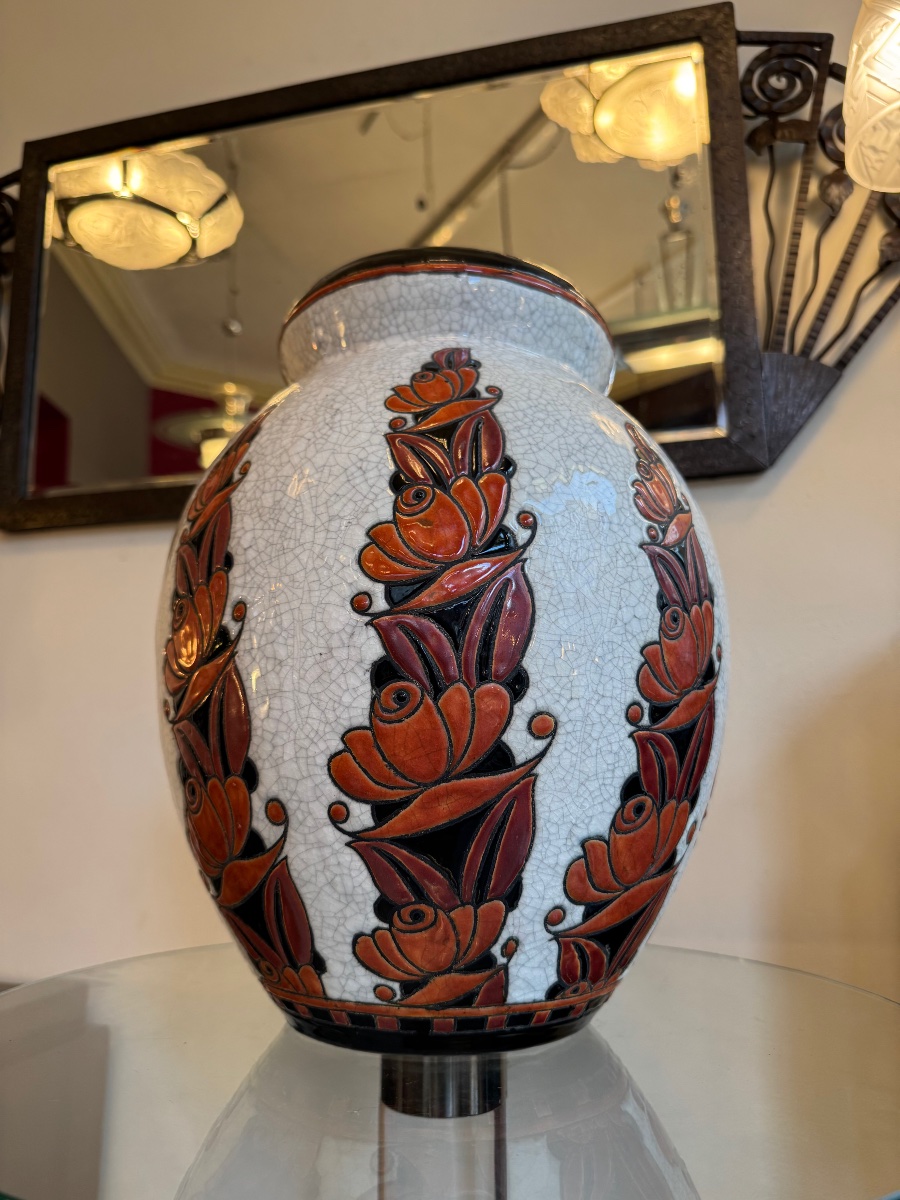 Importante Paire de Vases Art Déco Léon Lambillotte D.1065 / Boch Frères  / Catteau ( deco 1930-photo-2