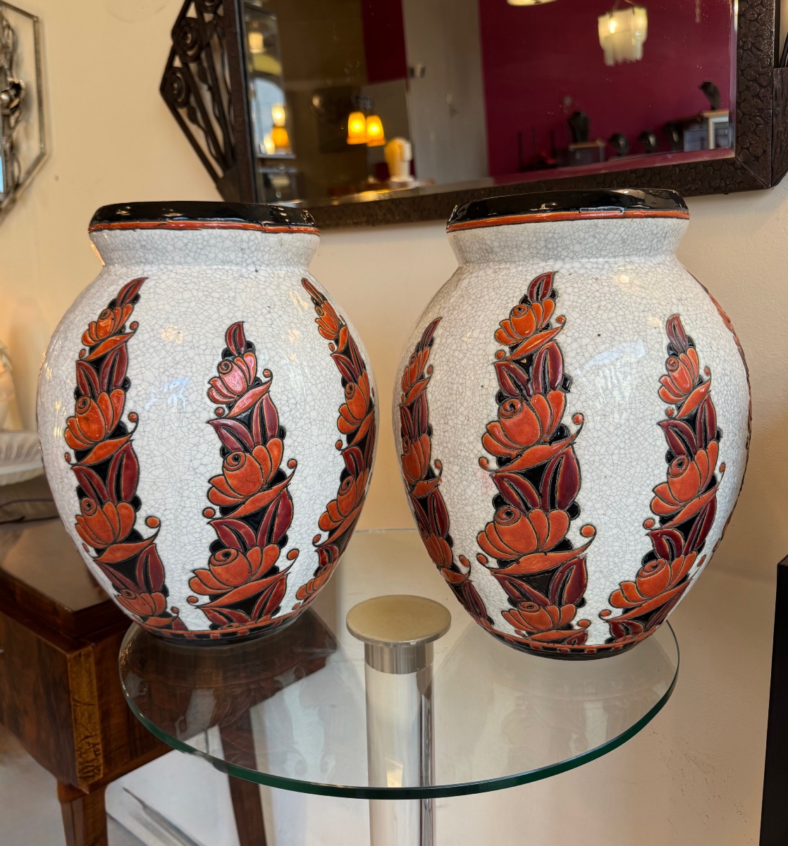 Importante Paire de Vases Art Déco Léon Lambillotte D.1065 / Boch Frères  / Catteau ( deco 1930