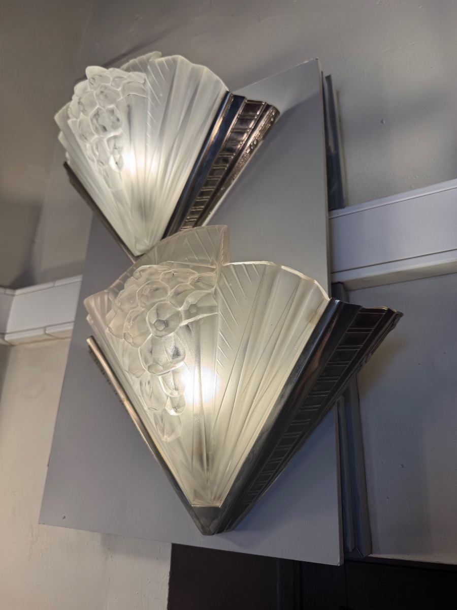 Important Pair Of Wall Sconces (set Of Four)   Art Deco, Signed Petitot France  (1930s) -photo-2