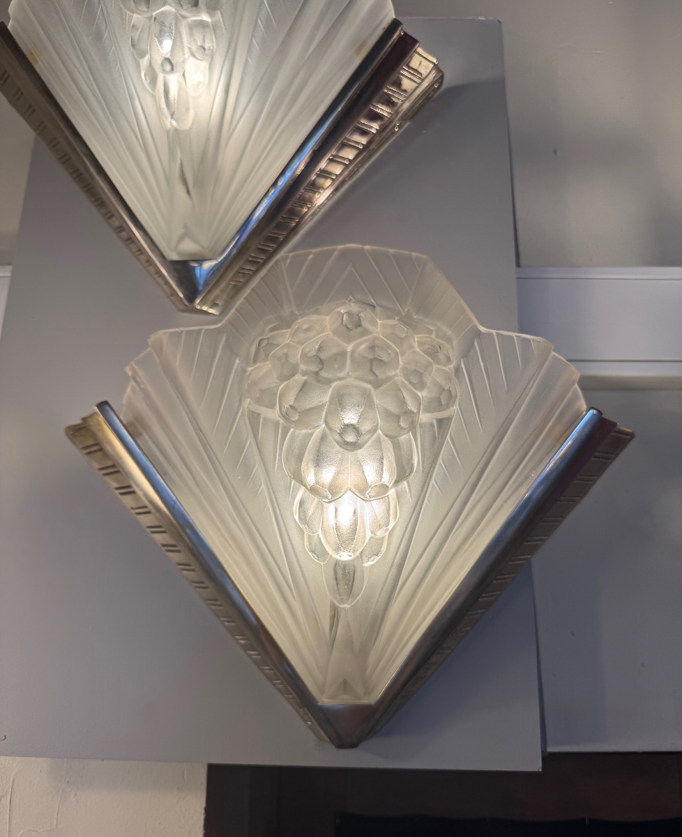 Important Pair Of Wall Sconces (set Of Four)   Art Deco, Signed Petitot France  (1930s) -photo-1