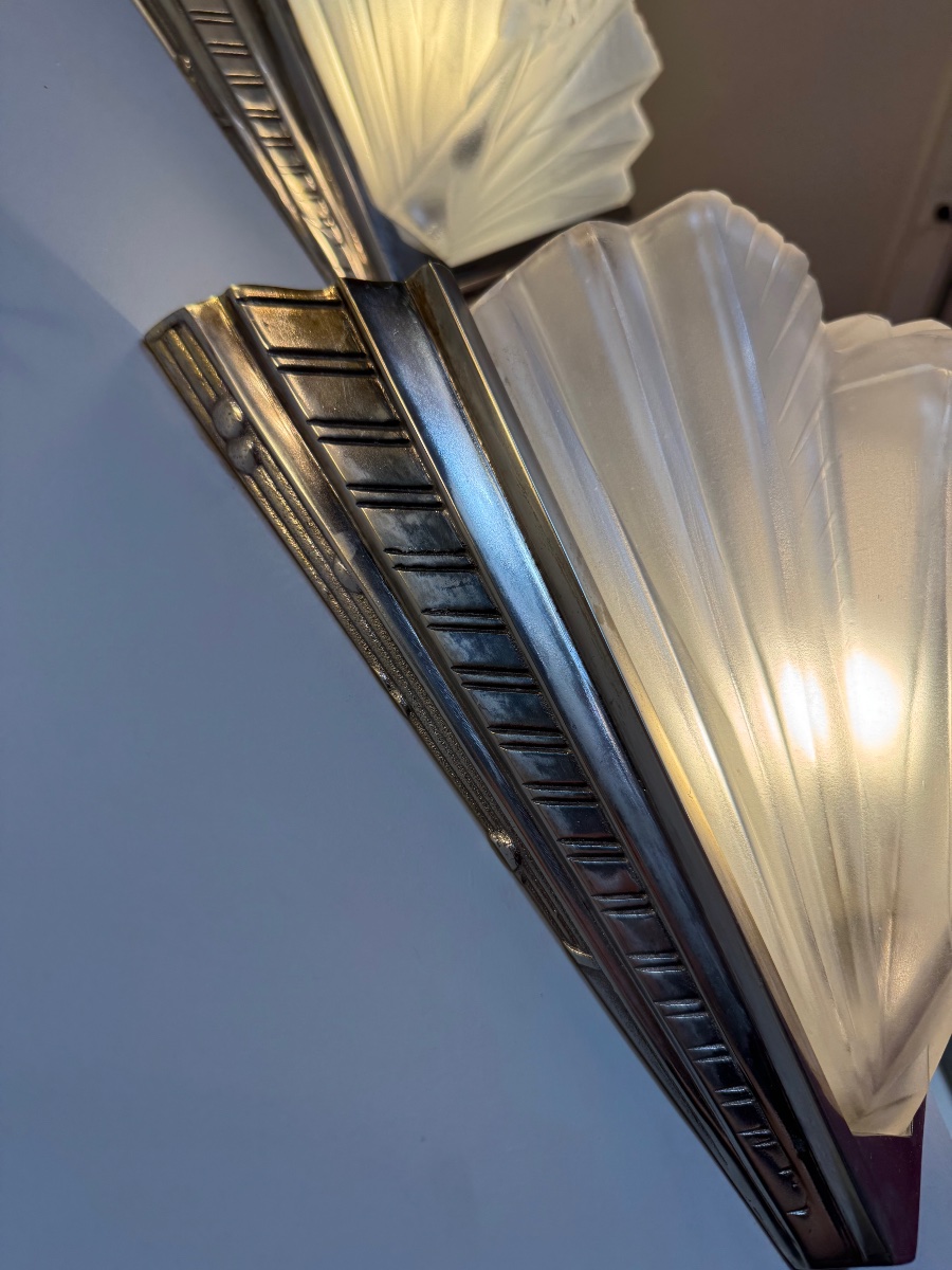 Important Pair Of Wall Sconces (set Of Four)   Art Deco, Signed Petitot France  (1930s) -photo-3
