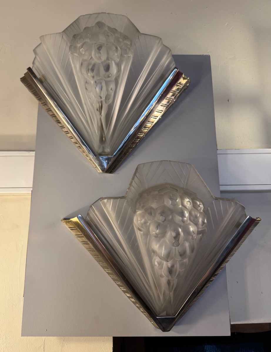 Important Pair Of Wall Sconces (set Of Four)   Art Deco, Signed Petitot France  (1930s) -photo-5