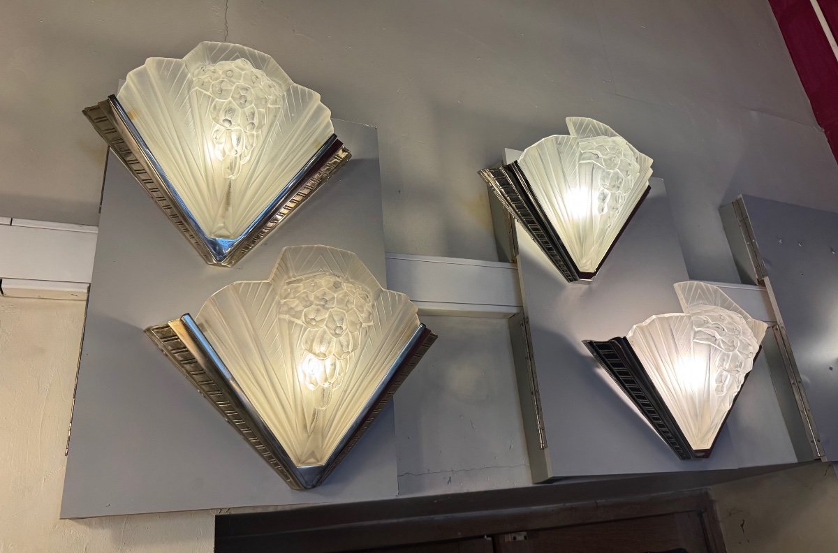 Important Pair Of Wall Sconces (set Of Four)   Art Deco, Signed Petitot France  (1930s) -photo-8