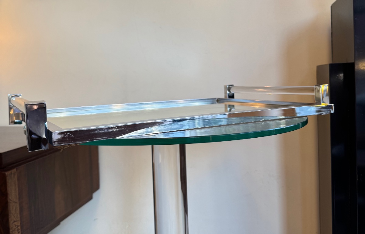 Large Art Deco Modernist Tray With A Tubular Glass And Chrome-plated Metal Frame (1930s Art Deco) -photo-4