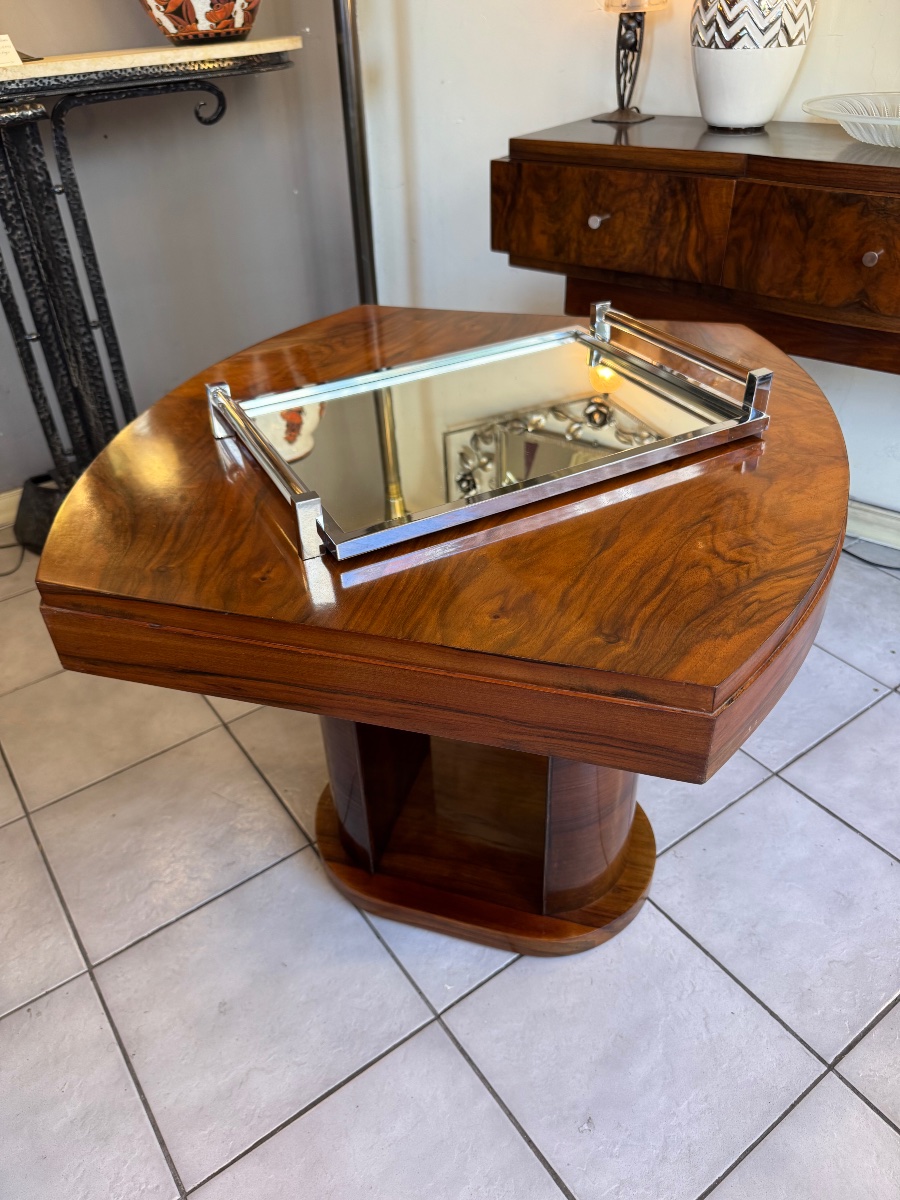 Large Art Deco Modernist Tray With A Tubular Glass And Chrome-plated Metal Frame (1930s Art Deco) -photo-8