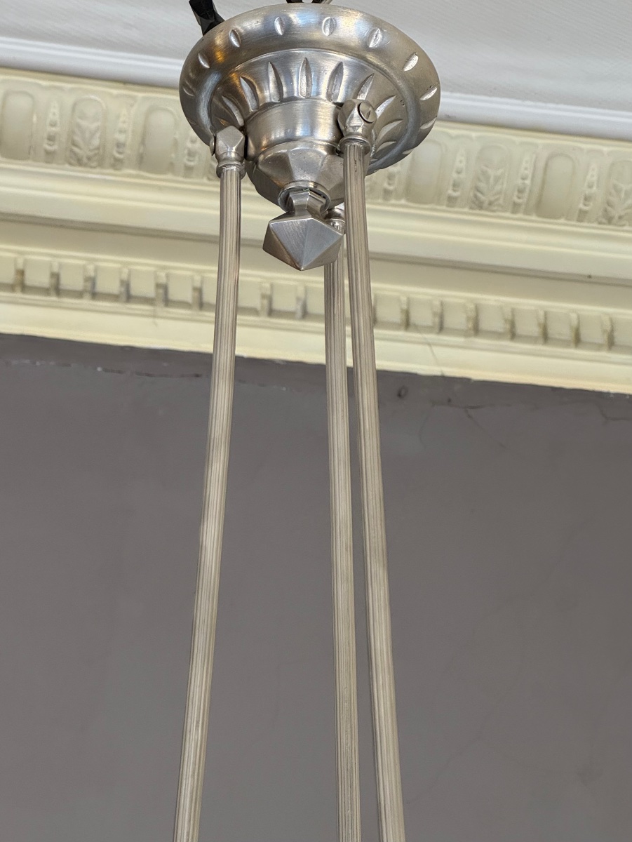 Grande Suspension Art Déco «  Boule à facettes » Genet & Michon / bronze nickelé ( deco 1930 ) -photo-5