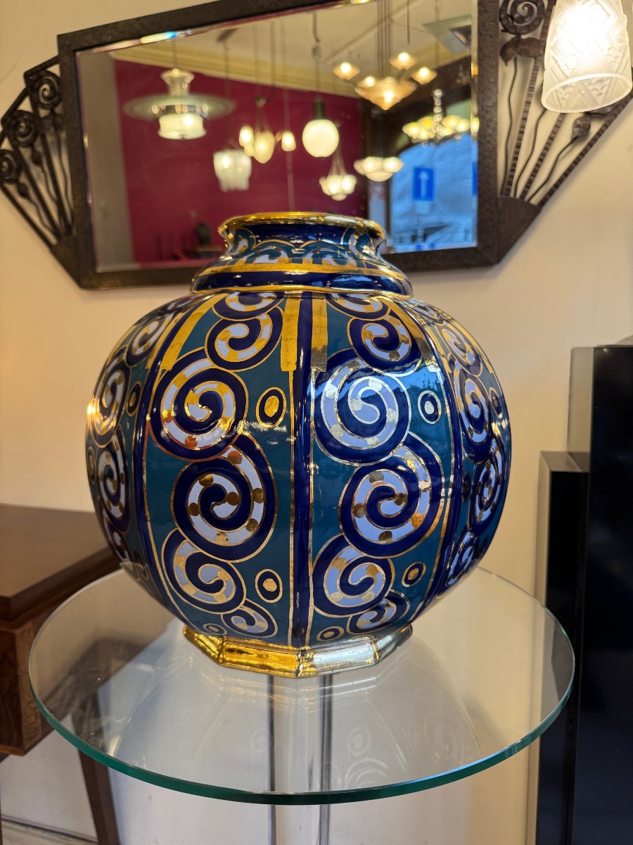 Important Art Deco "beveled Sphere" Vase, Signed Cérabelga / R. Chevalier (1930s) 