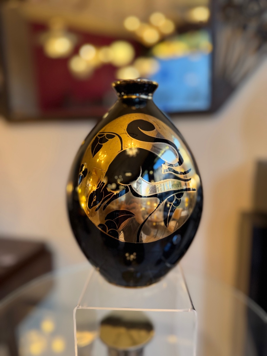 Vase Art Déco « Aux Écureils » Signé Boch Frères Kéramis D. 2137 / Faïence émaillée ( deco 1930-photo-1