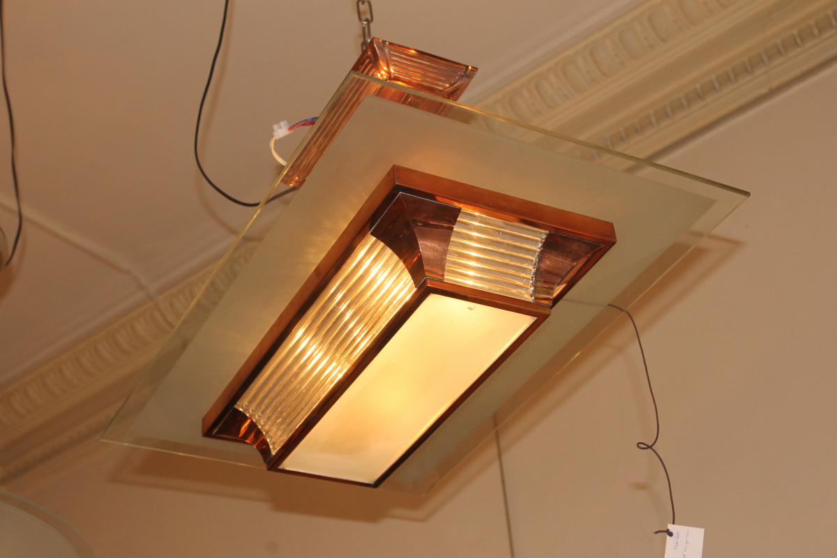 Lustre Art Deco Des Ateliers Petitot, Signé Dans Le Pavillon (catégorie: Lustres Art Déco)-photo-2