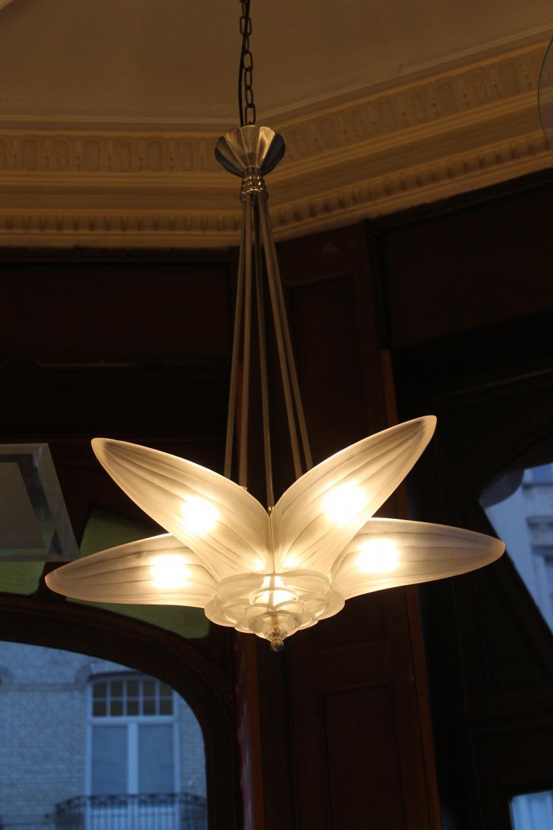 Lustre Art Deco Modèle étoile Signé Genet Et Michon France (cat: Lustres Art Déco 1930)-photo-2