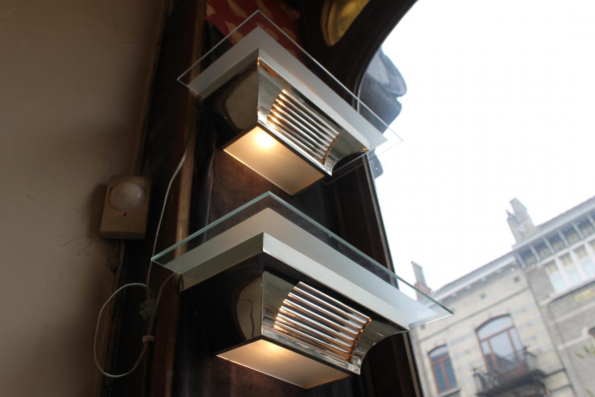 Paire d'Appliques Art Deco Des Ateliers Petitot France (cat: Applique Art Déco 1930)-photo-1