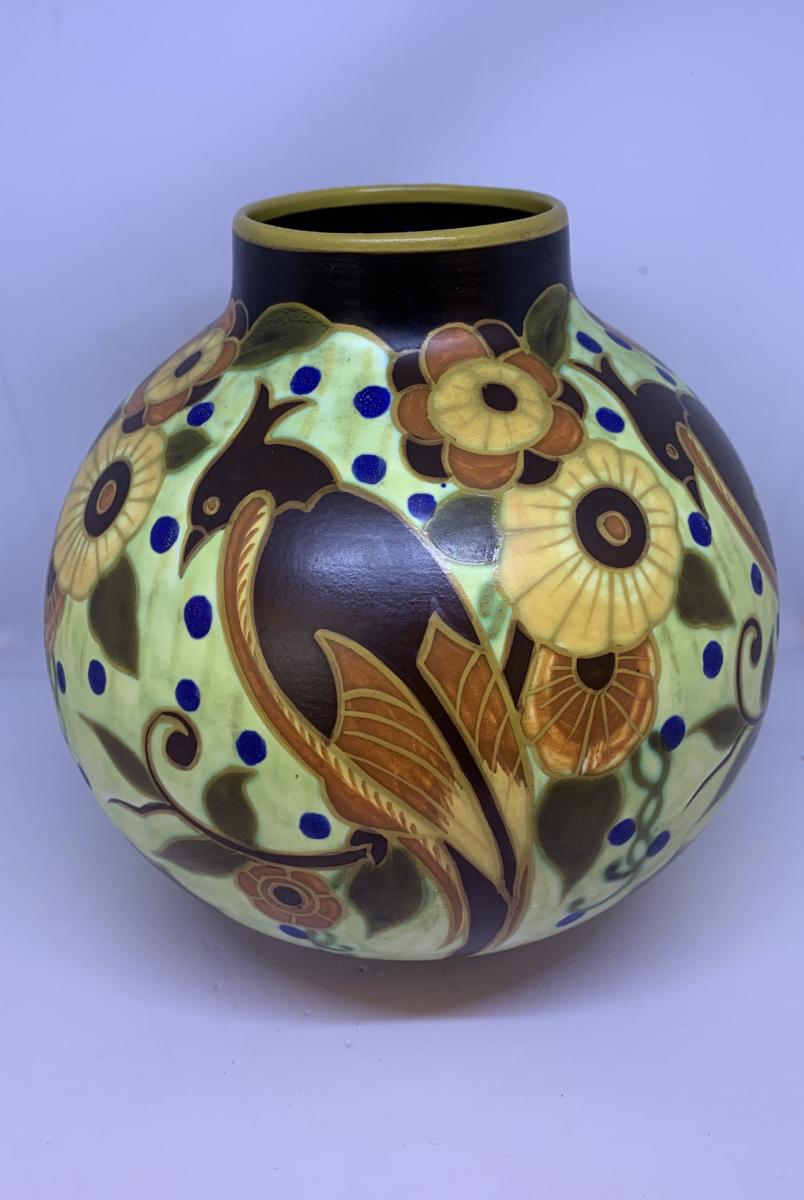 Vase Art Deco Signé Boch Keramis Probablement Léon Delfant (cat: Vases Art Déco 1930) -photo-2