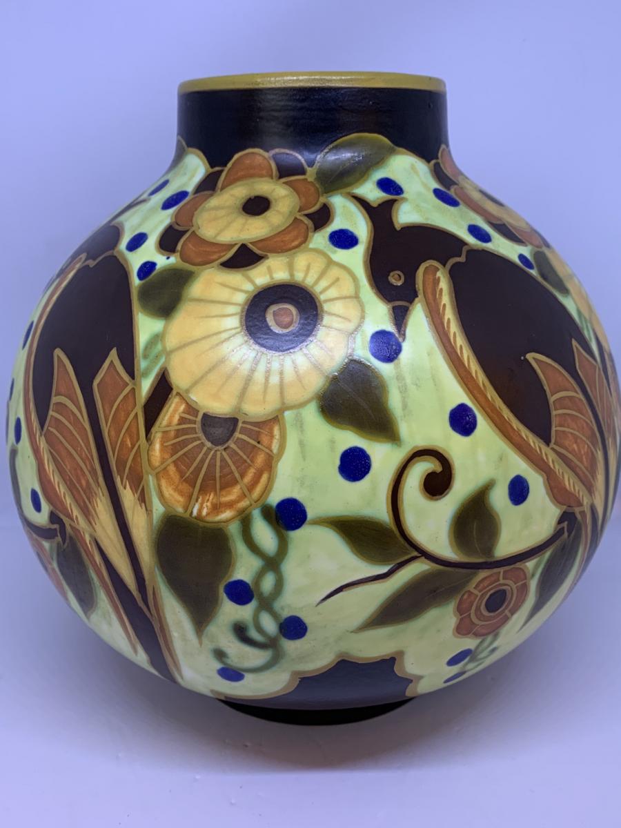 Vase Art Deco Signé Boch Keramis Probablement Léon Delfant (cat: Vases Art Déco 1930) -photo-3