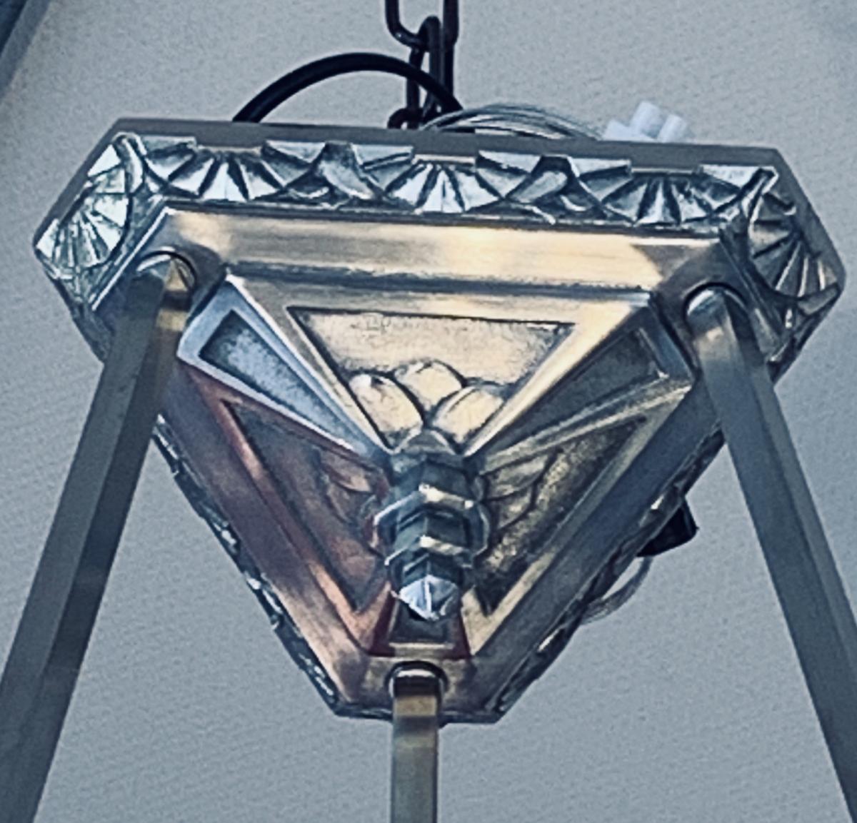 Lustre Art Deco Signé Schneider En Bronze Nickelé (cat: Lustres Art Déco 1930)-photo-6