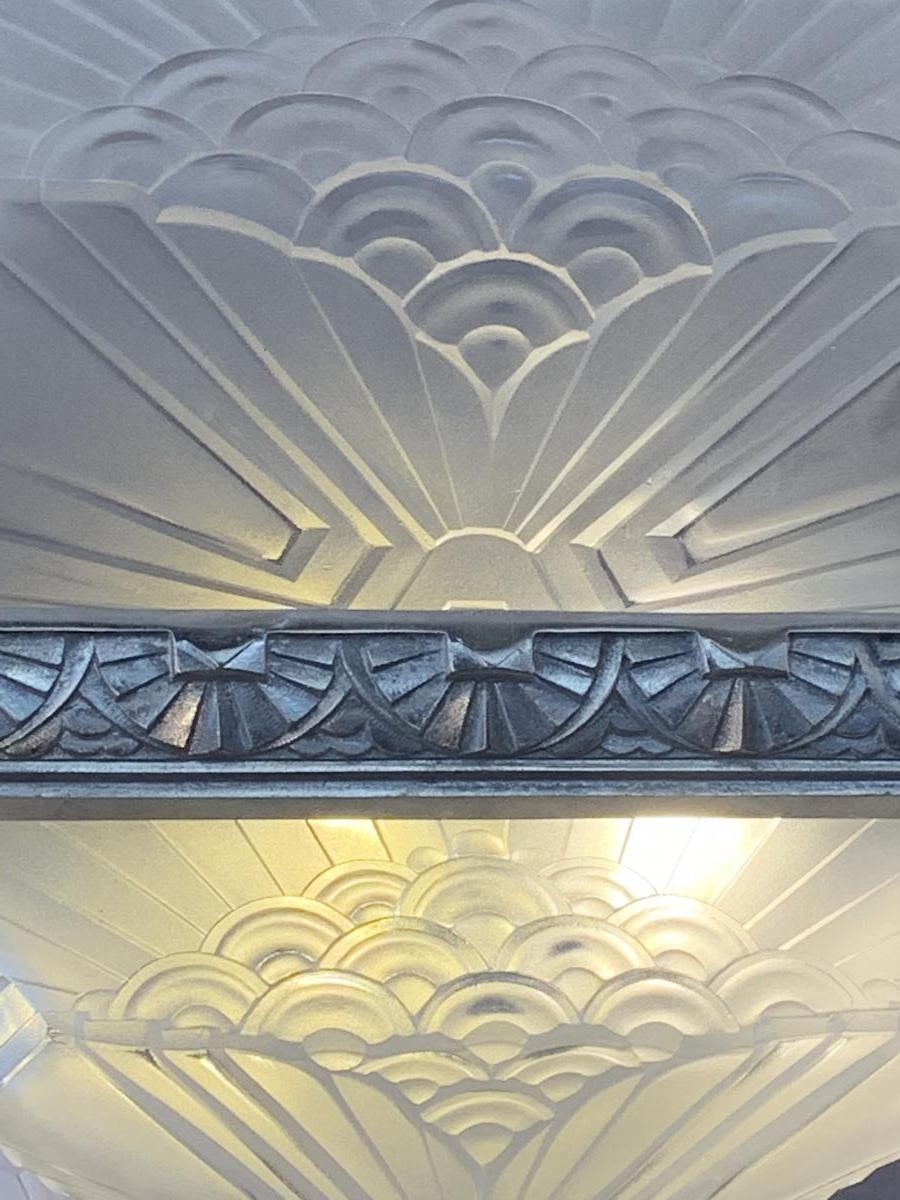 Lustre Art Deco Signé Schneider En Bronze Nickelé (cat: Lustres Art Déco 1930)-photo-8