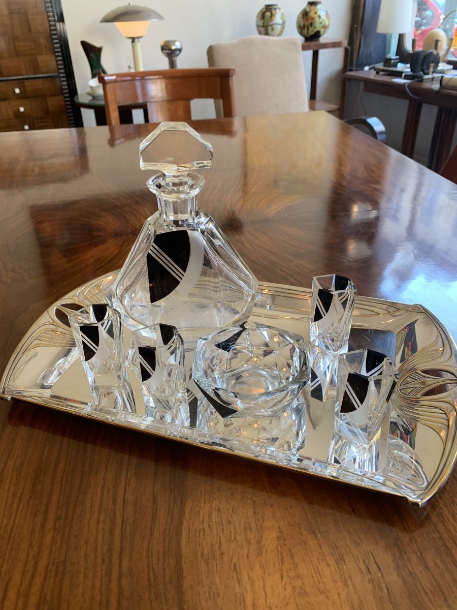 Ensemble  Art Deco Karl Palda Verreries Tchèques (cat: Carafe Art Déco 1930)