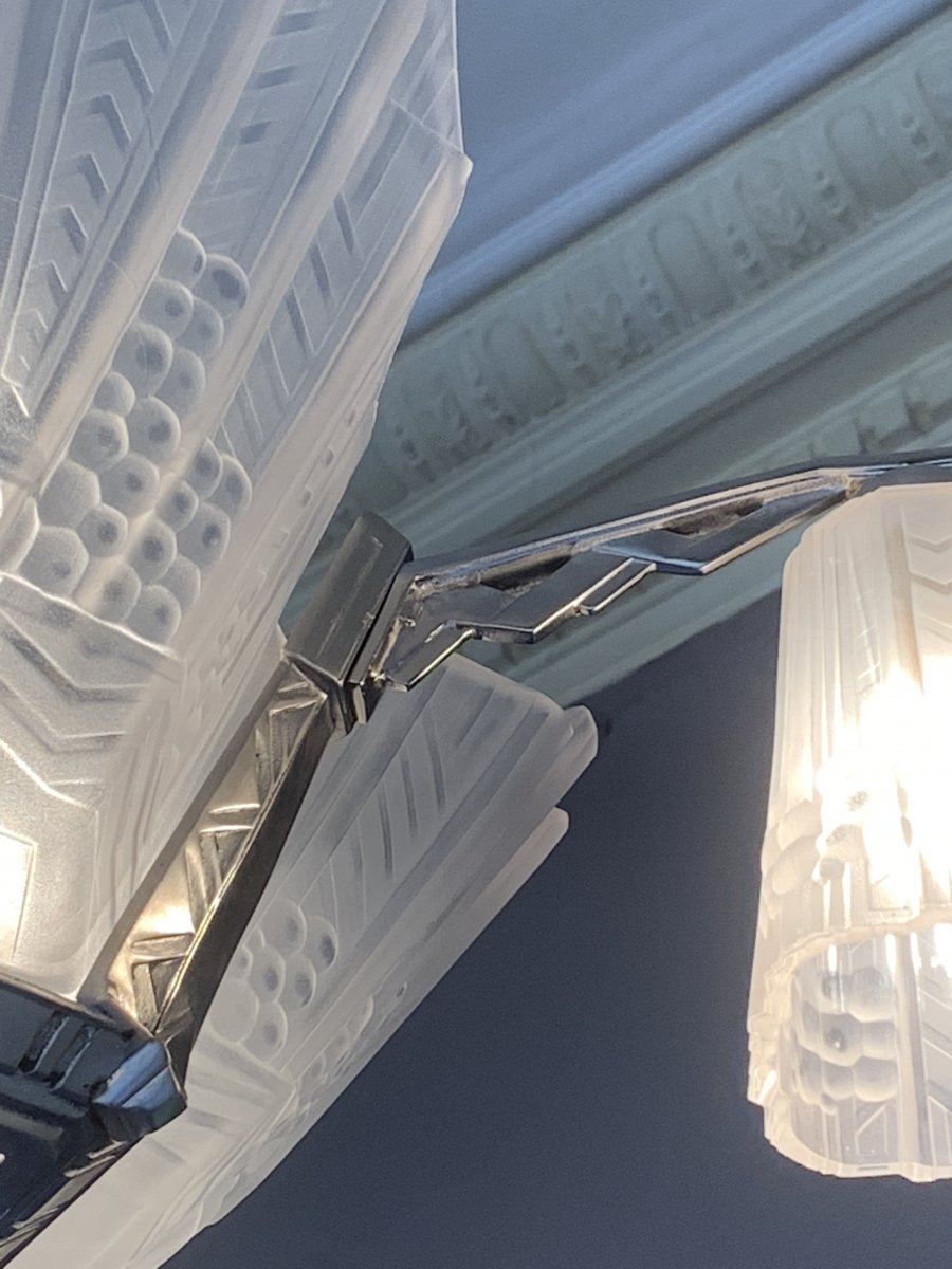 Lustre Art Deco EJG à 4 Plaques De Verre Moulé-pressé(cat: Lustres Art Déco 1930)-photo-5