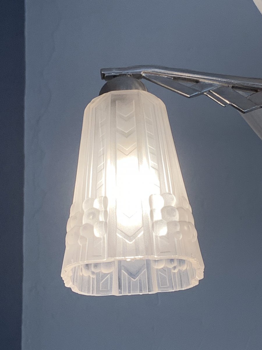 Lustre Art Deco EJG à 4 Plaques De Verre Moulé-pressé(cat: Lustres Art Déco 1930)-photo-6