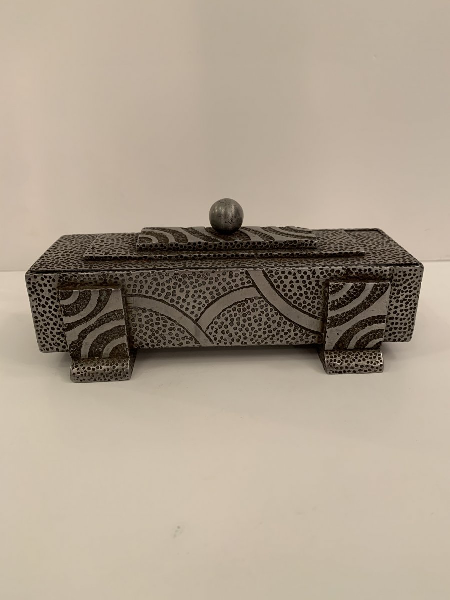 Boîte / Vide-Poches Art Deco Métal Ouvragé Signé Malrin (cat: Boîtes Art Déco 1930)  -photo-3