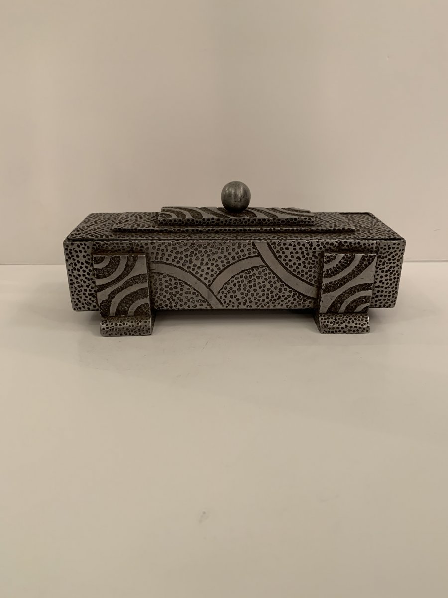 Boîte / Vide-Poches Art Deco Métal Ouvragé Signé Malrin (cat: Boîtes Art Déco 1930)  -photo-2
