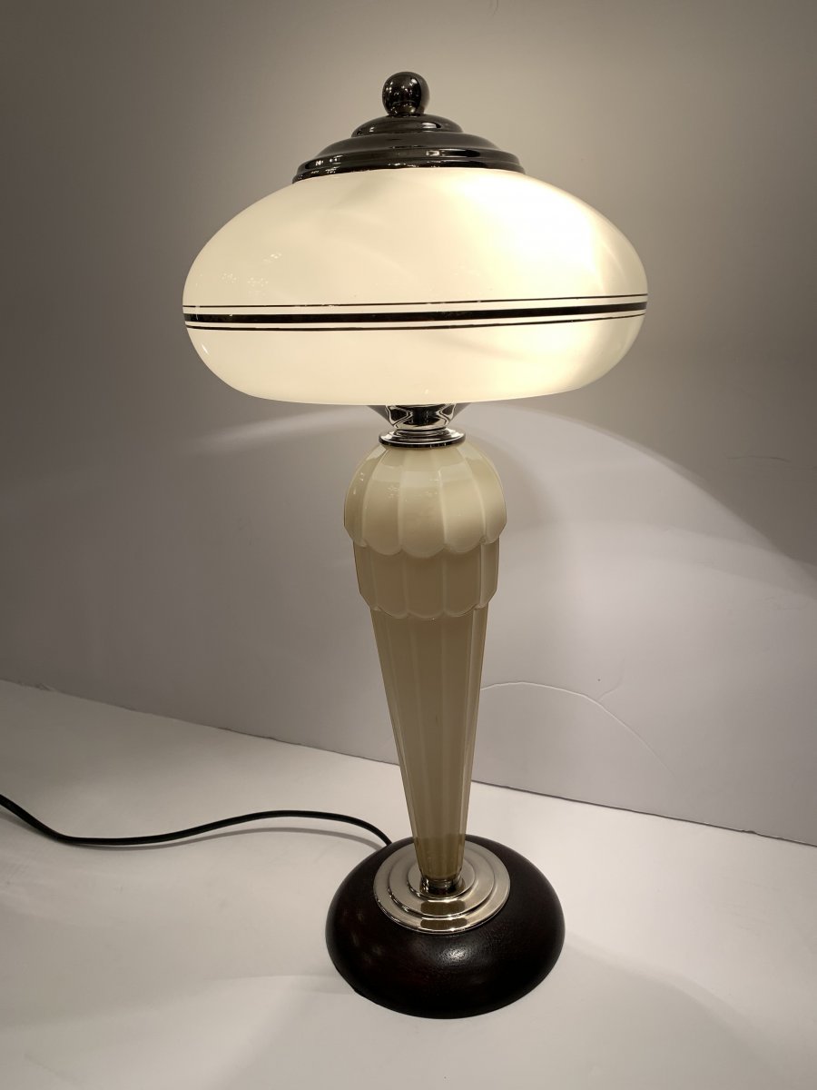 Proantic: Lampe Boule En Verre De Clichy Jaune