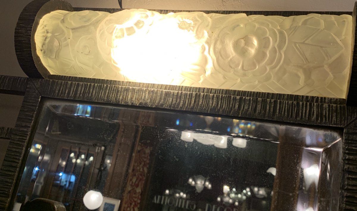 Portemanteau Art Deco Miroir Central Et Verrerie Sabino(dans Le Goût De Brandt - Art Déco 1930)-photo-6