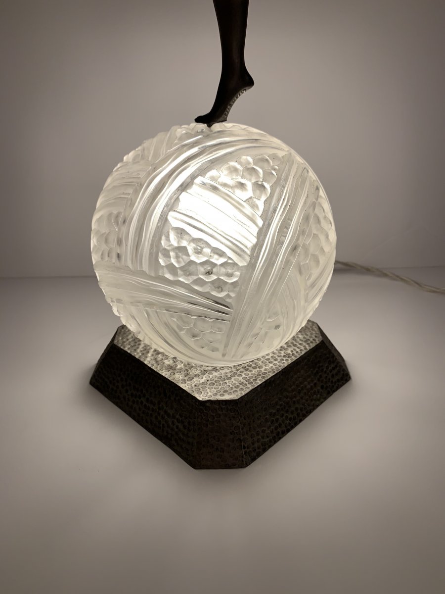 Lampe Art Deco Danseuse Aux Boules Signé Limousin Sur Verrerie Hanots (lampes Art Déco 1930) -photo-6