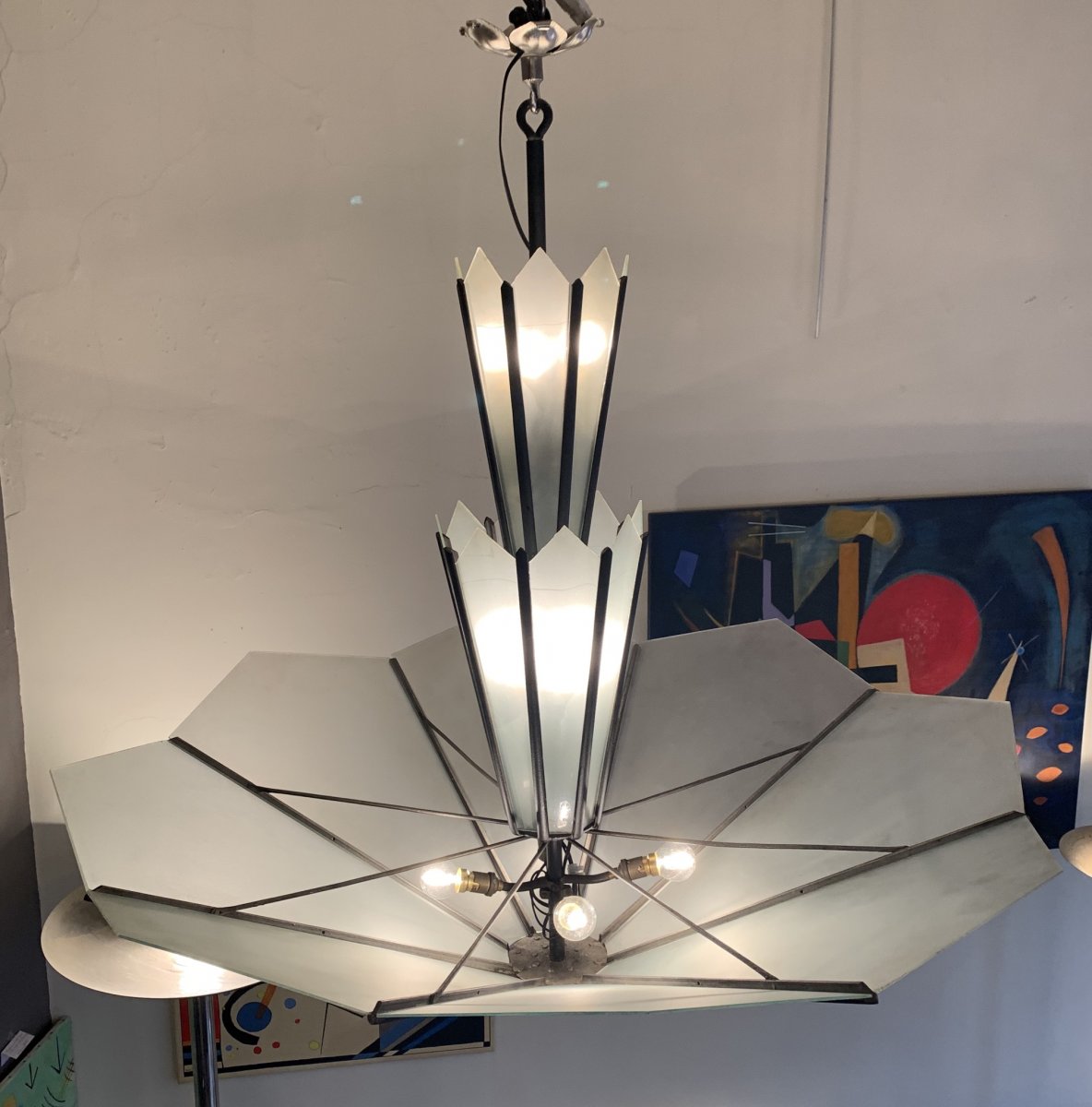 Exceptionnel Lustre Art Déco 3 étages (dans Le Goût De Edouard Schenck) (lustres Art Deco 1930)-photo-5