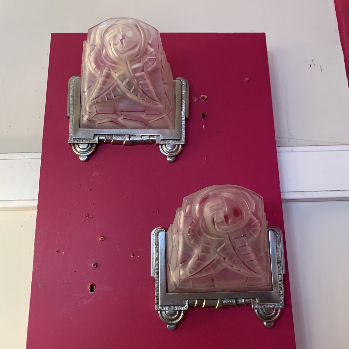 Pair Of Art Deco Degué Numbered Sconces [nickel-plated Bronze] (cat: Art Deco 1930 Sconce)-photo-8