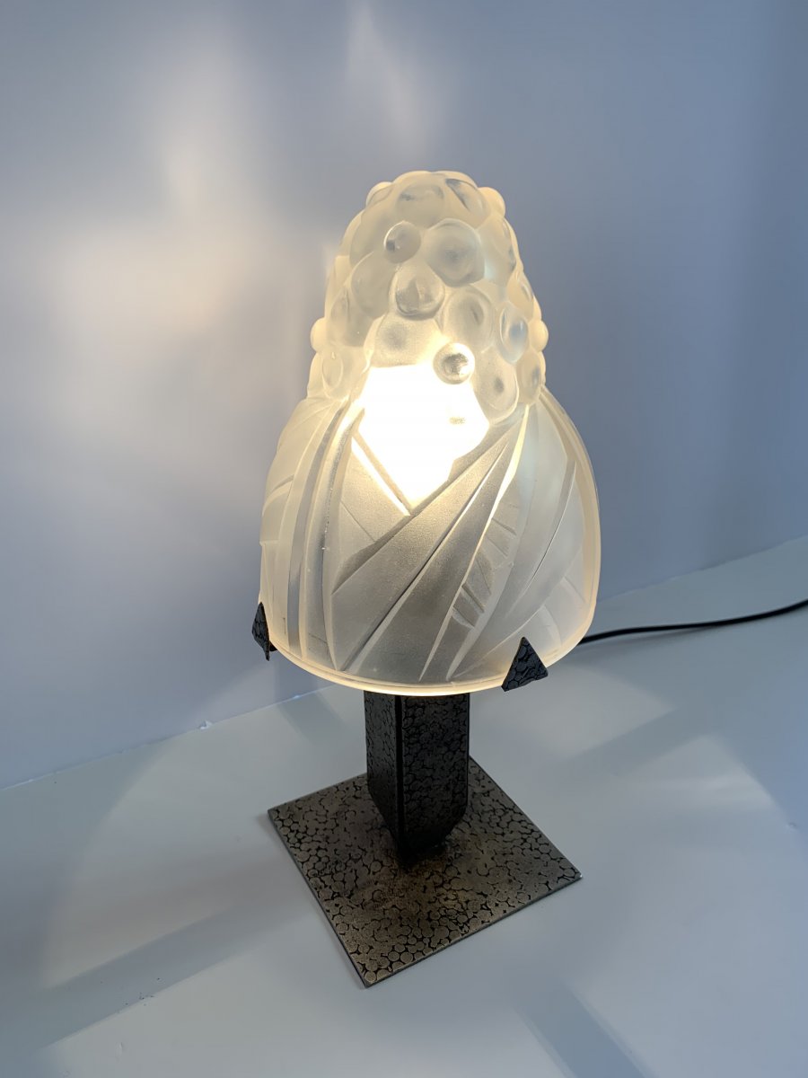 Lampe De Table Ou De Bureau Art Déco Degué Pied Fer Forgé (lampes Art Deco 1930)-photo-1