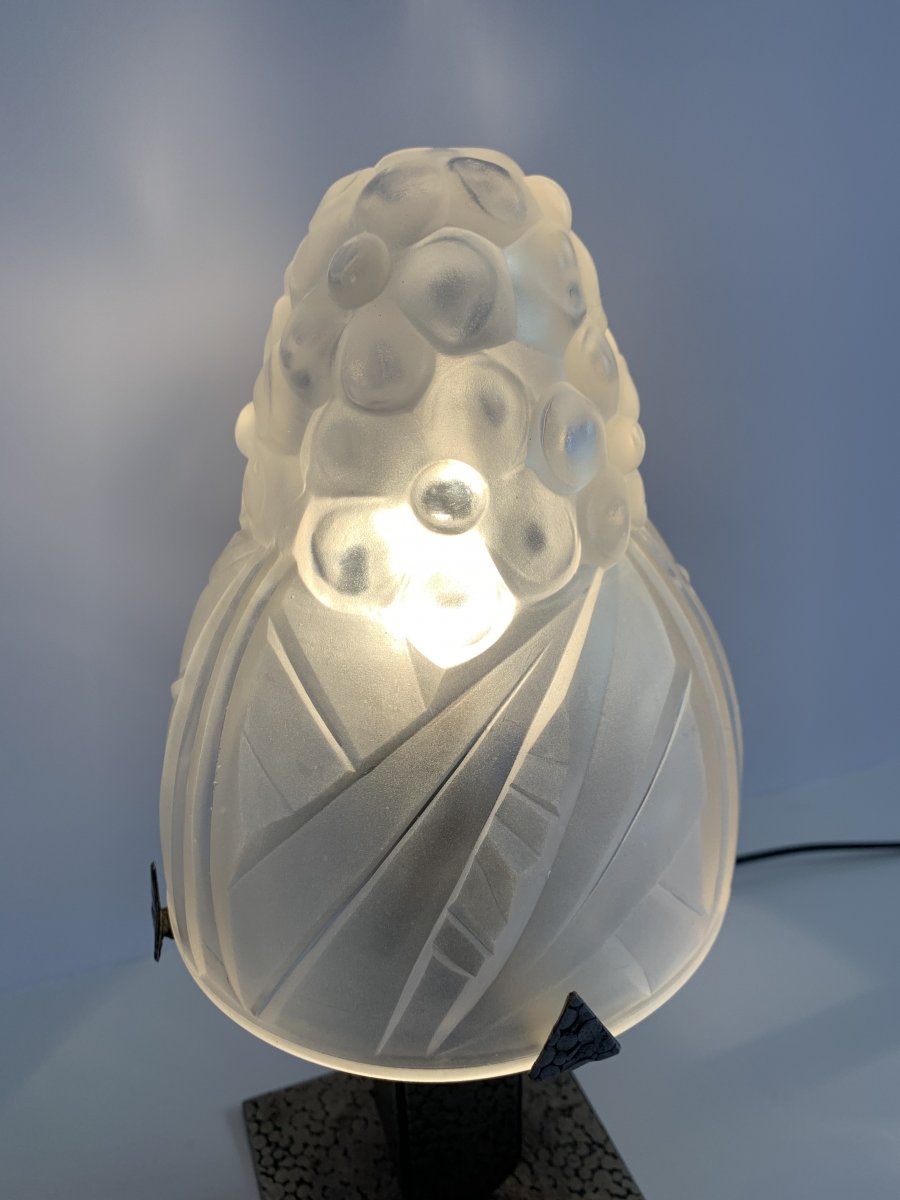 Lampe De Table Ou De Bureau Art Déco Degué Pied Fer Forgé (lampes Art Deco 1930)-photo-4