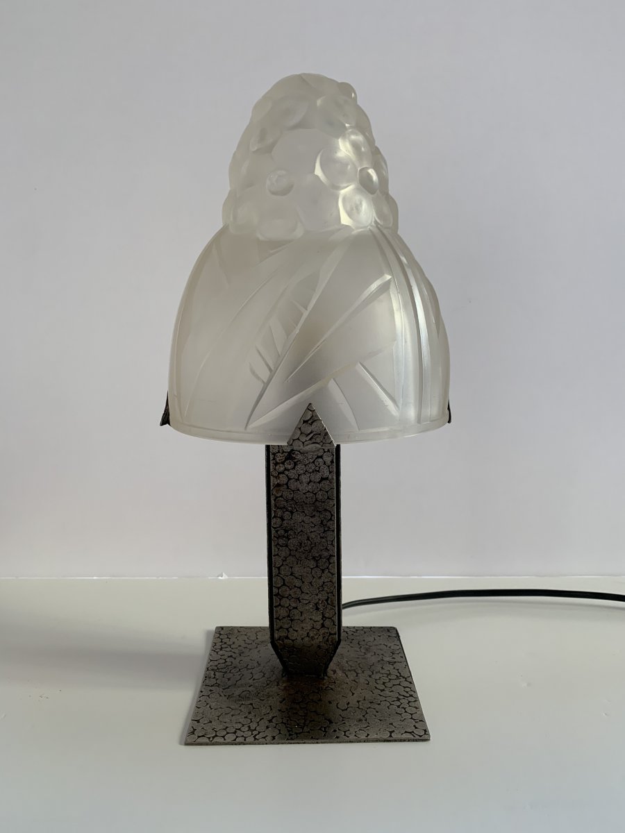Lampe De Table Ou De Bureau Art Déco Degué Pied Fer Forgé (lampes Art Deco 1930)-photo-7