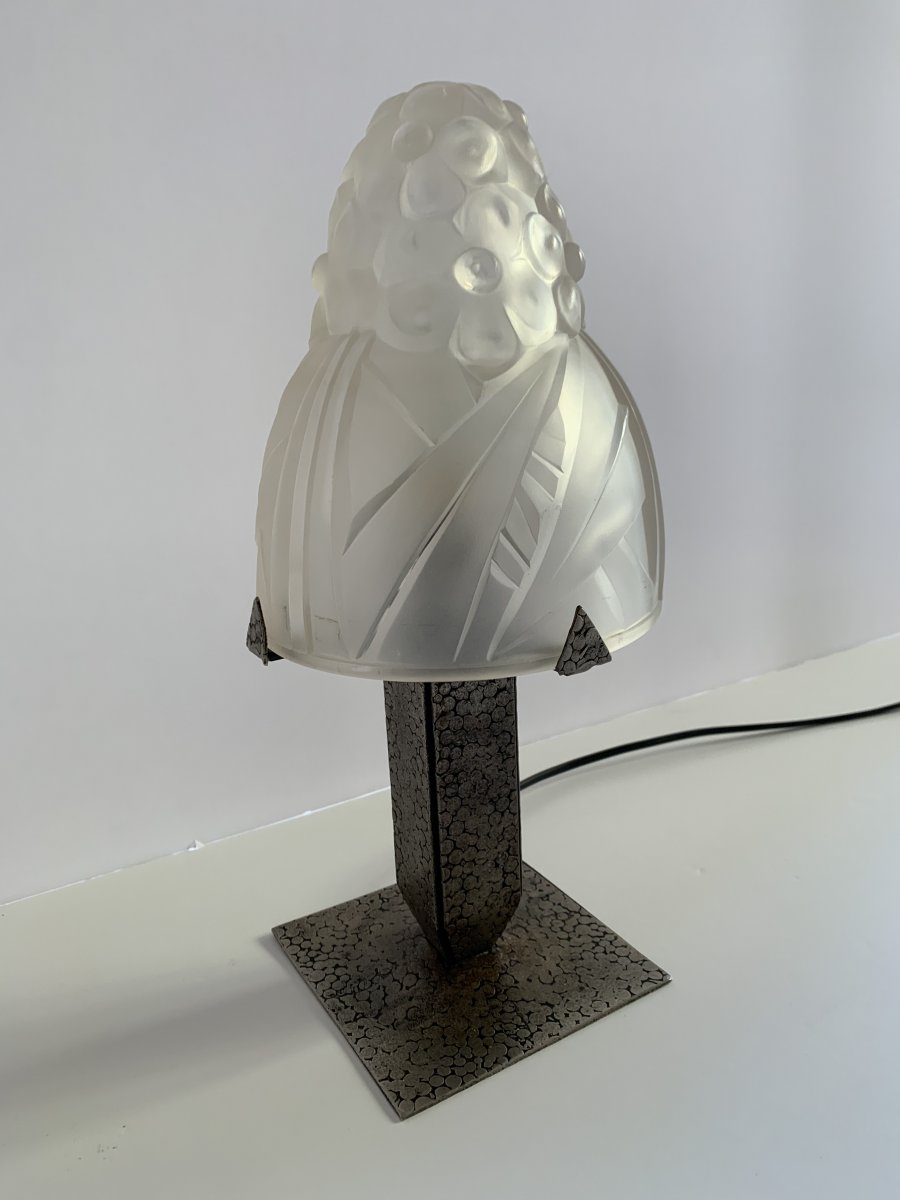 Lampe De Table Ou De Bureau Art Déco Degué Pied Fer Forgé (lampes Art Deco 1930)-photo-8